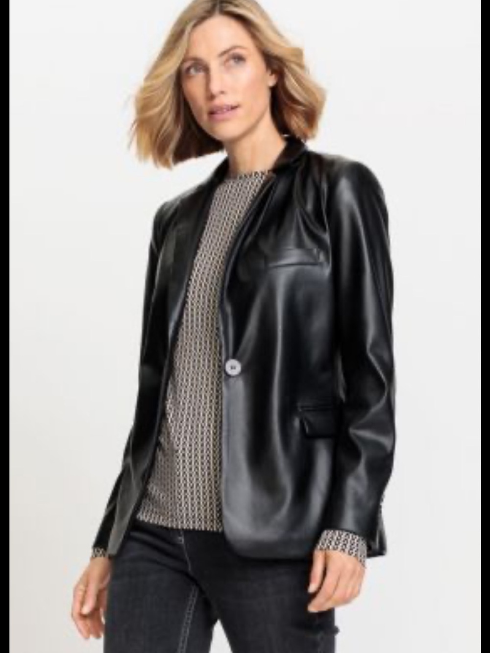Macy’s Olsen Black Faux Leather Blazer Jacket - Women’s Small